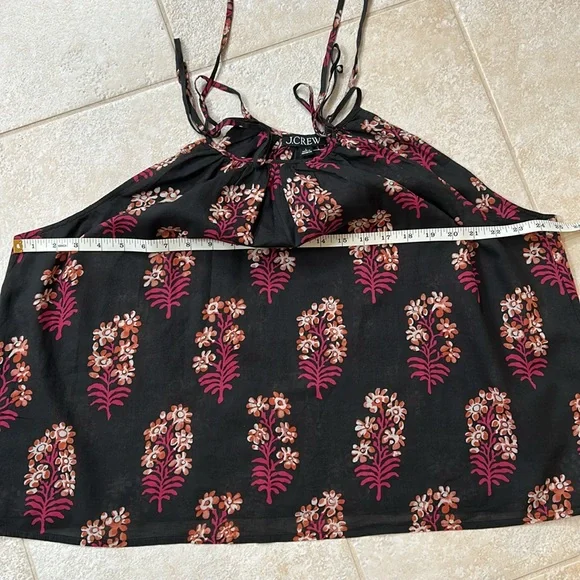 J. CREW NWT Tie-shoulder tank top in black block-print cotton voile size L - Picture 6 of 7